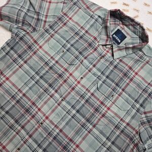 Prana Mens Plaid Button Down Short Sleeve Shirt Casual Outdoor Green Red‎ Large